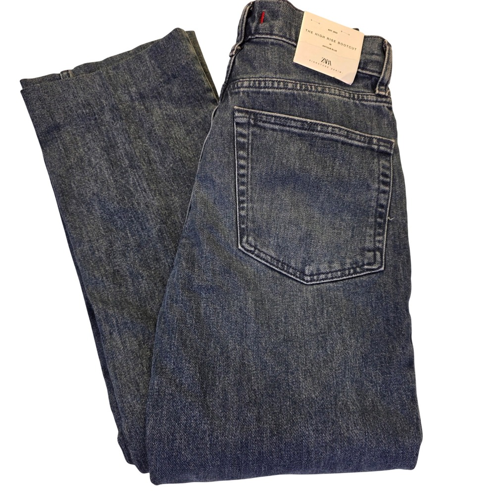 NWT Zara The High Rise Bootcut Jeans Antique Blue Size 2 Denim Everyday Casual